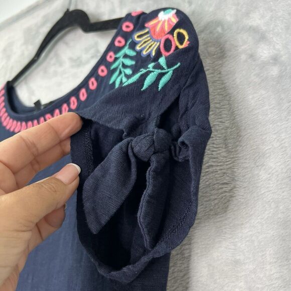 Talbot Embroidered Shift Dress Nantucket Slub Cotton Navy Sz MP Business Casual - Picture 5 of 12